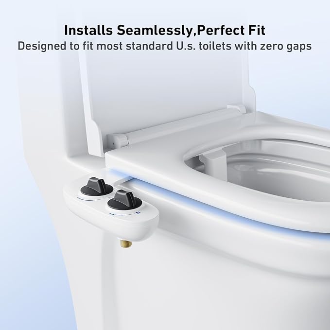 Bidet Attachment for Toilet, Toilet Bidet with Dual Self-Cleaning Nozzles, Rear and Feminine Wash, Adjustable Spray Pressure, Easy Installation, Hygienic Bathroom Accessory, Black