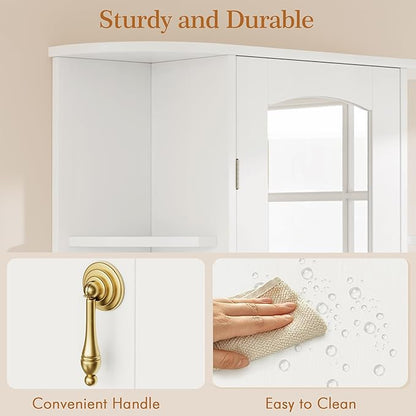 VECELO Bathroom Wall Cabinet with Mirror, Wall Mounted Medicine Cabinets with Door and 6 Open Shelves, Inner Adjustable Shelf, White