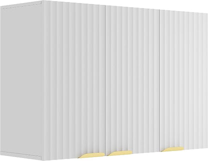 ChooChoo Bathroom Wall Cabinet, Laundry Room Cabinet with 3 Fluted Doors | Kitchen Storage Cupboard Cabinet with Adjustable Shelf, Fluted Wall-Mounted Medicine Cabinet for Kitchen, Garage, White