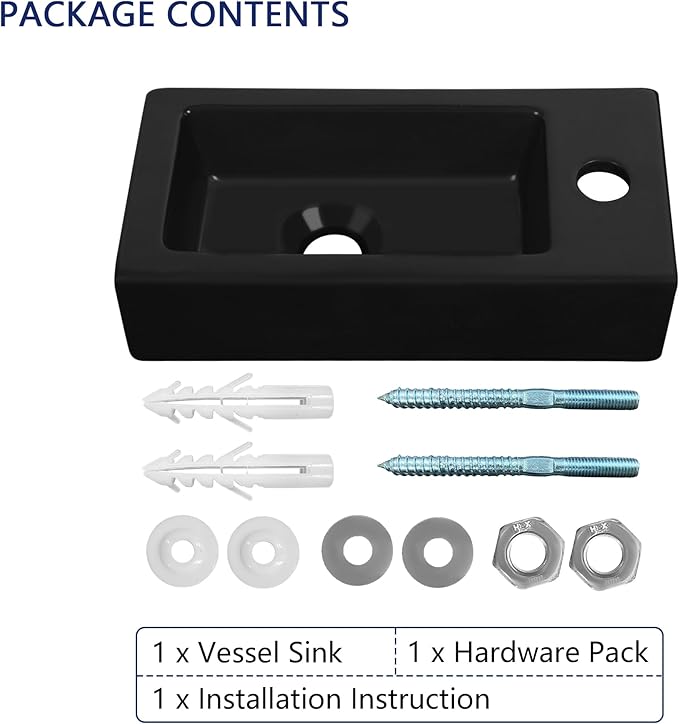DeerValley Small Bathroom Sink, 15"x7" Mini Rectangle Wall Mount Vessel Sink for Bathroom Powder Room Cloakroom, Floating Space Saving Design, Easy to Clean Matte Black Ceramic Wash Basin (Right Hand)