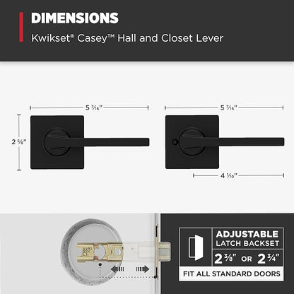 Kwikset Casey Interior Passage Door Handle 10 Pack, Lever for Closet and Hallway Doors, Reversible Non-Locking Handle Lever, Matte Black, with Microban Protection