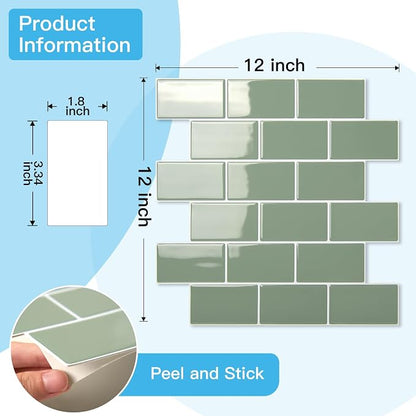 Art3d 10-Pack Subway Tiles Peel and Stick Backsplash, Teal, 12 x 12 Inch | Thickened Design, No Warping, Durable, Self-Adhesive, Sturdy, for Kitchen, Bedroom, Ideal for New Home Buyers, Future Movers