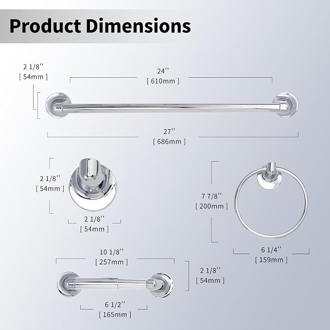 Formosa Design Hardware 4-Piece Bathroom Accessories Set (Polished Chrome) | A Complete set Strong and Reliable