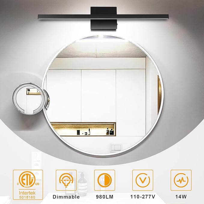 23.6 inch Black Bathroom Vanity Light,14W 5CCT Dimmable LED Bathroom Lighting Fixtures Over Mirror, Modern Vanity Lights for Bathrooms Restroom Mirror- ETL Certified
