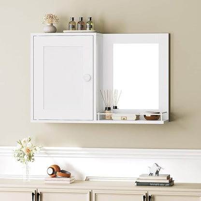 YATINEY Medicine Wall Cabinet with Mirror, Bathroom Mirror with Storage, Medicine Cabinet Mirror, Wall Mounted Home Storage, Adjustable Shelf, for Laundry Room, Bedroom, Camper, Hallway, White