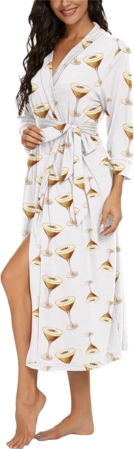 VINTATRE Women Kimono Robes Long Knit Bathrobe Lightweight Soft Knit Sleepwear V-neck Casual Ladies Loungewear
