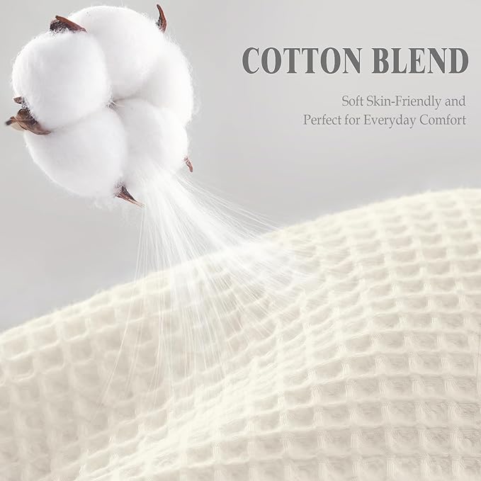 Waffle Weave Shower Curtain - Ivory Cotton Fabric Texture Heavyweight Shower Curtains for Bathroom,Washable,72Wx72L