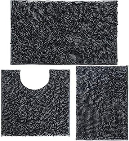 Bathroom Rugs Set Non Slip 3 Piece Bath Mat Washable Chenille Bath Rugs with PVC Backing Bath Carpet,Absorbent Bathroom Mats with Toilet Rug,Bath Mats for Bathroom,Bedroom, Kitchen,Tub,Home Decor