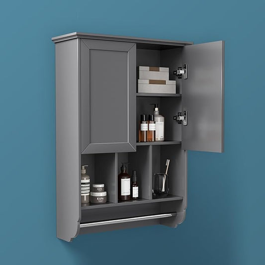 Bathroom Wall Cabinet with Towel Bar,Wooden Medicine Cabinet Adjustable Shelves,23x32 Inch Kitchen Cabinet,Over Toilet Storage Cabinet for Bathroom,Kitchen,Laundry