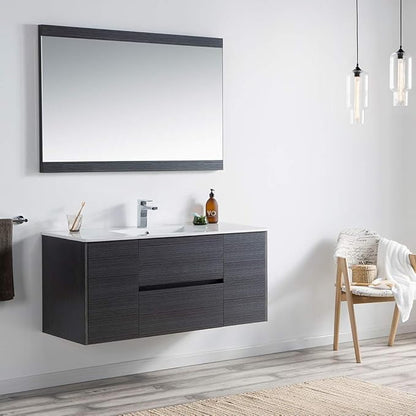 Blossom 48 Inch Bathroom Vanity with Sink, Wall Mounted All-Wood Floating Bathroom Vanity Cabinet with Ceramic Sink, Vanities for Bathroom, 2 Doors and Soft-Closing U-Shaped Drawers, Silver Grey