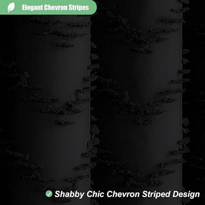 Dynamene Stall Shower Curtain and Liner Set - 54 x 78 inch Long Boho Shower Curtain and Waterproof Clear Liner, Tufted Chevron Striped Tassel Shower Curtains for Bathroom, 10 Hooks, 54x78, Black
