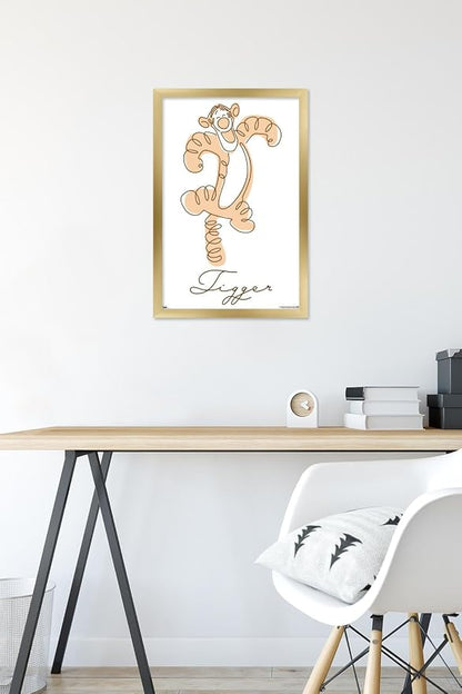 Trends International Disney Simple Moments Line Art - Tigger Wall Poster, 22.4L x 14.7W, Gold Framed Version