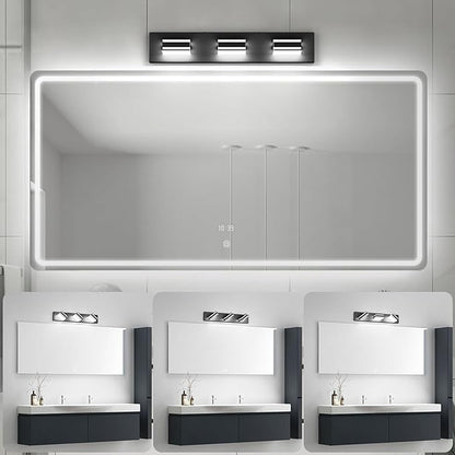 Ralbay LED Modern Bathroom Vanity Lights Black 3-Light 24inch Matte Black Modern Acrylic Bathroom Wall Lighting Fixtures Over Mirror