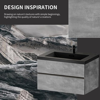 36 Inch Floating Bathroom Vanity with Sink Grey Wall Mount Floating Vanity | Scratch-Resistant Quartz Sand Sink, Two Soft Closing Drawers, Pre Assembled