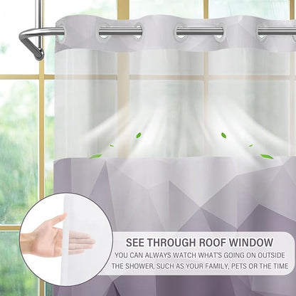 No Hook Shower Curtain with Snap in Liner Set, Purple, 71x86 | Waterproof Fabric for Bathroom, Modern Hotel Style Ombre Design, Mesh Top Window, Machine Washable, Quick Install