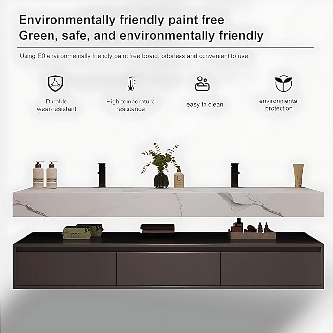 Bathroom Vanity with Sink - Single/Double Sink Bathroom Vanity Cabinet & LED Smart Defogger Mirror Cabinet Set, Modern Floating Vanity, Wall-Mounted Installation (52",Double Sink)