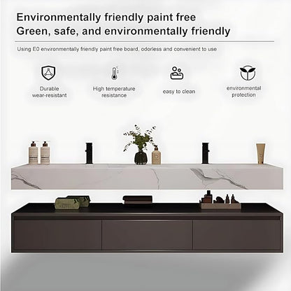 Bathroom Vanity with Sink - Single/Double Sink Bathroom Vanity Cabinet & LED Smart Defogger Mirror Cabinet Set, Modern Floating Vanity, Wall-Mounted Installation (52",Double Sink)