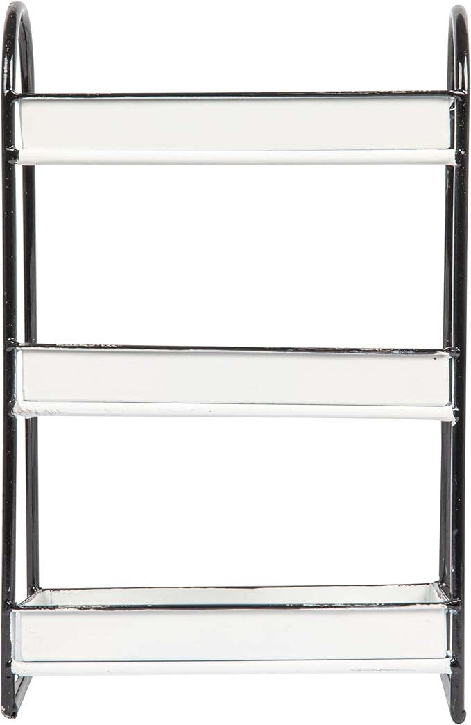 Creative Co-Op Heavily Distressed White 3-Tier Metal Tray with Black Frame & Rim