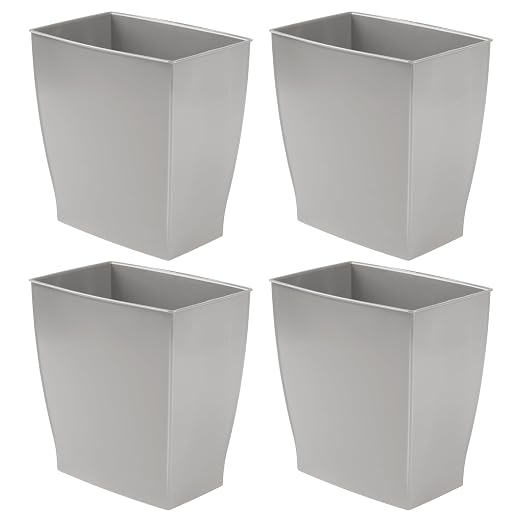 iDesign Small Plastic Bathroom Trash Can, Slim Rectangle, 4-Pack | Garbage Bin