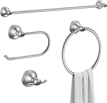 Formosa Design Hardware Classic 4-Piece Bathroom Accessories Set, 24-inch Towel Bar, Toilet Paper Holder, Towel Ring, and Robe Hook, Durable Zinc Alloy & Stainless Steel, (Polished Chrome Finish)