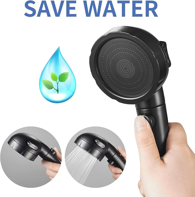 SINGSUO High Pressure Handheld Shower Head with On Off Switch (Black) | Detachable Shower Head, 3 Spray Modes Shower Massager Handheld with Hose and Adjustable Angle Bracket