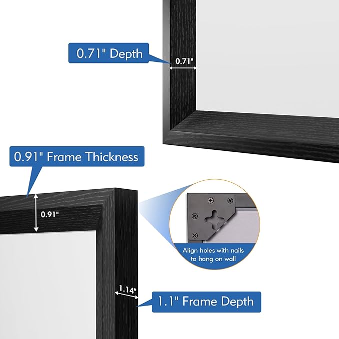 22x30 Inch Bathroom Mirror, Matte Black Framed Rectangle, 4MM Tempered Glass, Anti-Rust, Wall-Mounted Vanity Mirror for Bathroom & Bedroom - Hangs Horizontally or Vertically