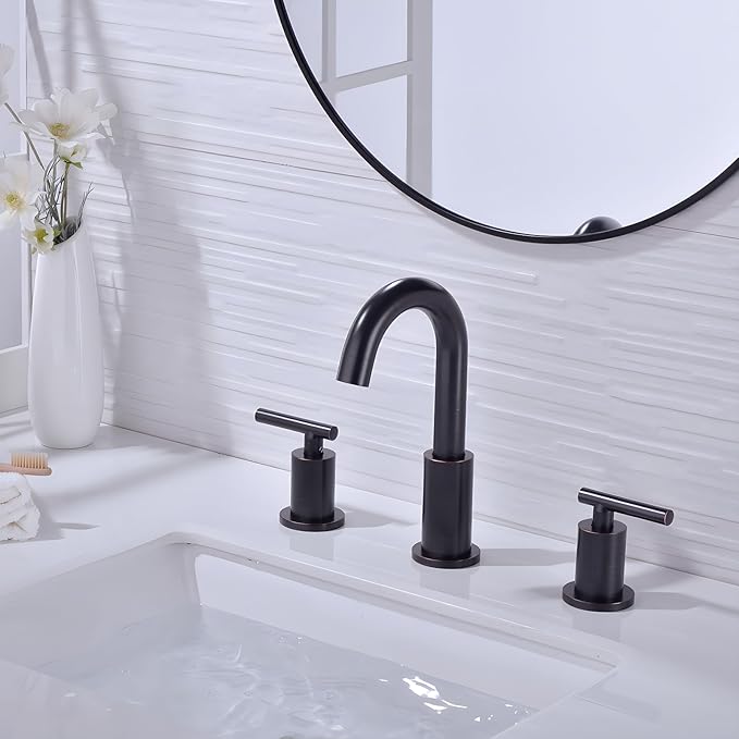 TRUSTMI 2 Handle 8 Inch Widespread Bathroom Sink Faucet, 3 Hole Brass Vanity Sink Faucet, Drain Include, Oil Rubbed Bronze