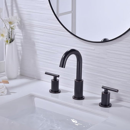 TRUSTMI 2 Handle 8 Inch Widespread Bathroom Sink Faucet, 3 Hole Brass Vanity Sink Faucet, Drain Include, Oil Rubbed Bronze