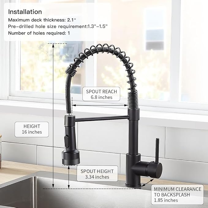 OWOFAN Kitchen Faucet with Sprayer Single Handle Pull Down Sprayer Spring Matte Black Kitchen Sink Faucet with LED Light 9005R