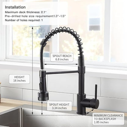 OWOFAN Kitchen Faucet with Sprayer Single Handle Pull Down Sprayer Spring Matte Black Kitchen Sink Faucet with LED Light 9005R