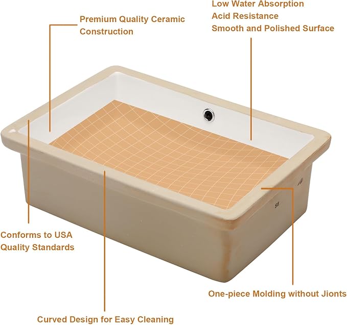 Lordear Undermount Bathroom Sink 22x16 Inch White Porcelain Ceramic Rectangular Bathroom Vanity Sinks Under Counter Sink Basin with Overflow