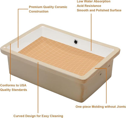 Lordear Undermount Bathroom Sink 22x16 Inch White Porcelain Ceramic Rectangular Bathroom Vanity Sinks Under Counter Sink Basin with Overflow