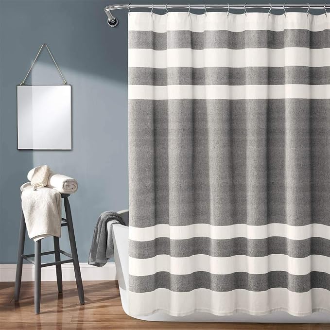 Lush Decor Navy and Gray Cape Cod Cotton Shower Curtain (72" x 72")