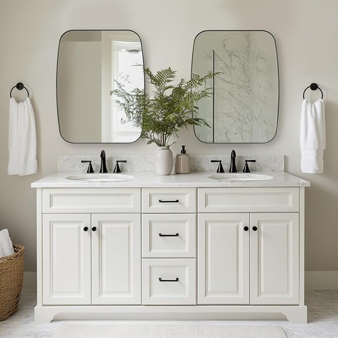 Black Oblong Mirror, 32x40 Inch Black Oval Mirror for Bathroom with Stainless Steel Metal Frame, Wall Mouned for Bathroom, Living Room, Entryway