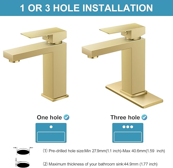 Brushed Gold Single Handle Bathroom Sink Faucet PONAFOU Stainless Steel Vanity Faucet with Pop-Up Drain and Deck