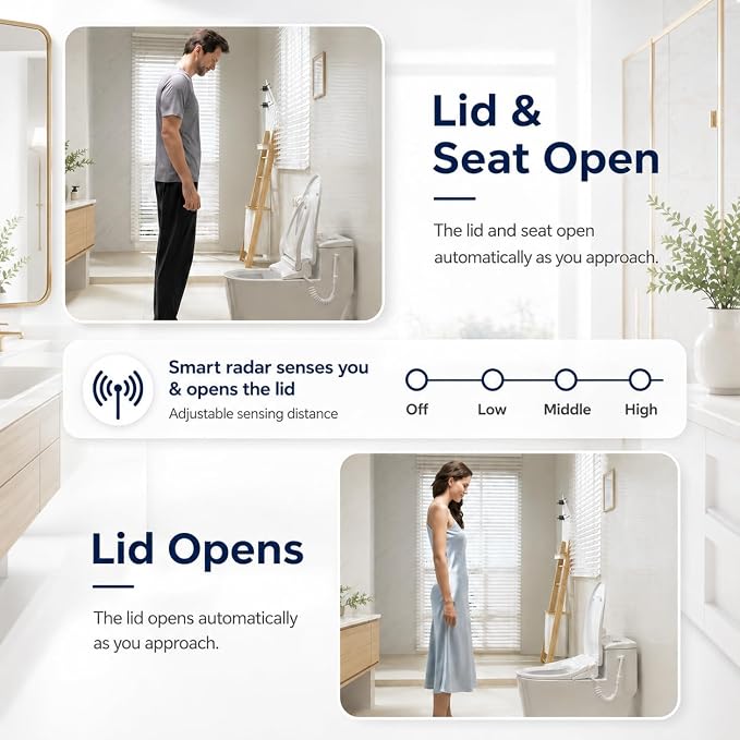 DC02 iCleaningo Electric Bidet Toilet Seat, Auto Open & Close Lid, Heated Seat, Adjustable Wash & Dry, 360° Handheld Sprayer, 42-Color Dual-Ring Ambient Light, Elongated, Remote