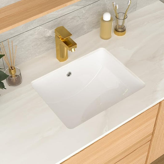 Undermount Bathroom Sink 18x14x8 Inch White Rectangle Ceramic Vessel Sink with Overflow Compact Undercounter Vanity Lavatory for Bathrooms