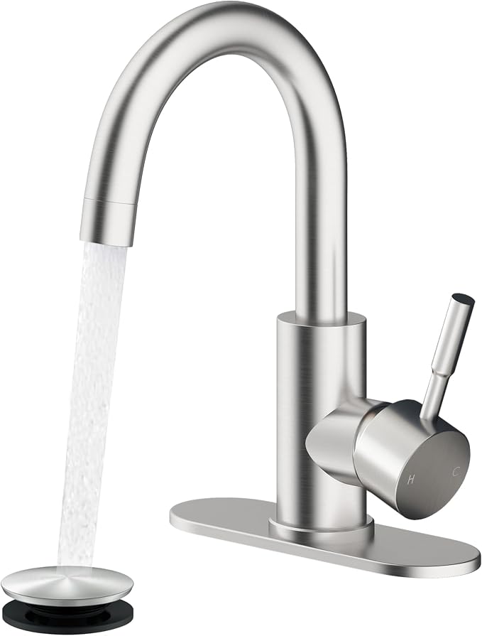 Bathroom Faucets, Bar Sink Faucet Single Hole for Bathroom Kitchen Campers with Pop-Up Drain Hose, Suitable for Farmhouse Vanity Lavatory