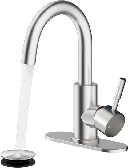 Bathroom Faucets, Bar Sink Faucet Single Hole for Bathroom Kitchen Campers with Pop-Up Drain Hose, Suitable for Farmhouse Vanity Lavatory