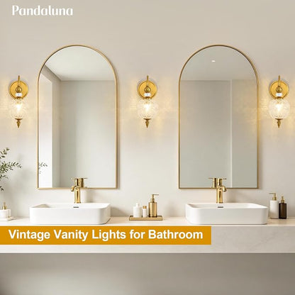 Vintage 1-Light Bathroom Vanity Light Wall Sconces, Matte Brass | Boho Style, Farmhouse Bathroom Decor, Ribbed Glass Shades, G9 base, Wall Mounted, Mid Century Wall Sconces Vanity Lighting