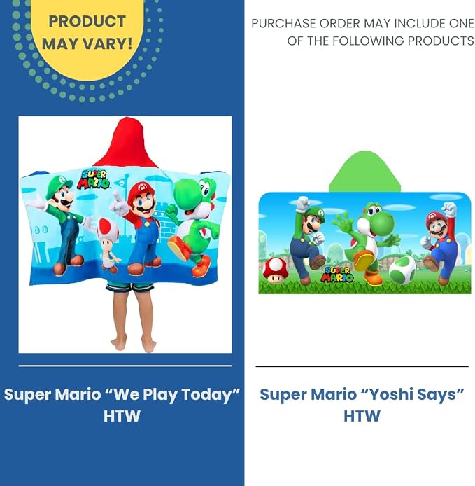 Super Mario Bath/Pool/Beach Soft Cotton Terry Hooded Towel Wrap, 24 in x 50 in, By Franco Kids