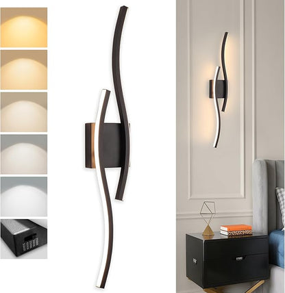 Modern Black Wall Sconce, 5CCT Dimmable Indoor Led Wall Sconce Lighting, Hardwire Black Led Wall Lamps for Living Room Bedroom Bathroom Hallway, Indoor Wall Decor Bedside Wall Lamp, 31.5Inch