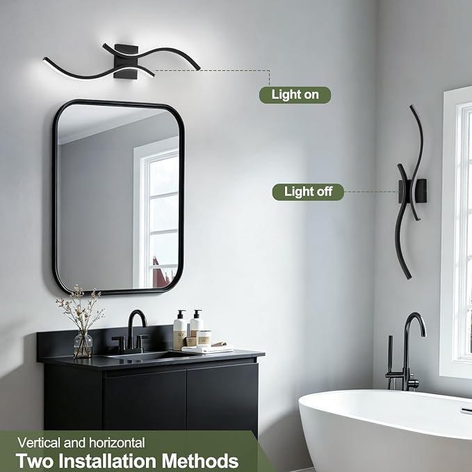CANEOE Modern LED Wall Sconce Set of Two, 6000K Warm White Led Wall Light Fixture, 31.5inch Black Modern Sconces Wall Lighting for Bedroom, Living Room, Hallway, Staircase, Bathroom