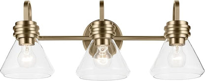 Kichler Farum 26" 3-Light Vanity Light with Clear Glass in Champagne Bronze, for Single or Double Vanity, Over a Mirror, Powder Room, Bathroom, (26" W x 9.5" H) 55155CPZCLR