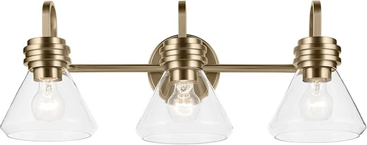 Kichler Farum 26" 3-Light Vanity Light with Clear Glass in Champagne Bronze, for Single or Double Vanity, Over a Mirror, Powder Room, Bathroom, (26" W x 9.5" H) 55155CPZCLR