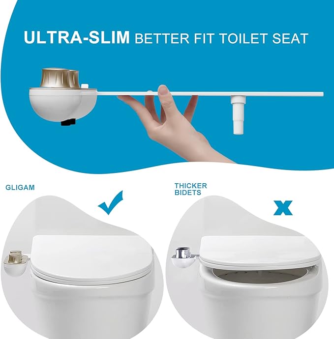 Bidet Attachment for Toilet Warm Water, Ultra-Slim Bidet Hot and Cold,Non-Electric Bidet Attachment for Frontal/Rear Wash, with Retractable Nozzle, Pressure & Angle Controls,Easy to install