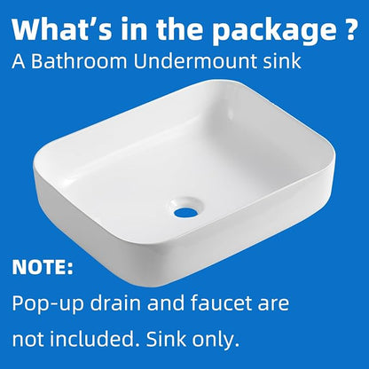 20" Rectangular Ceramic Vessel Sink, White Bathroom Vanity Sink Countertop | KINGWONG Modern No Overflow Wash Basin for Powder Room Guest Bath, Easy Clean Round Corners Above Counter Sink