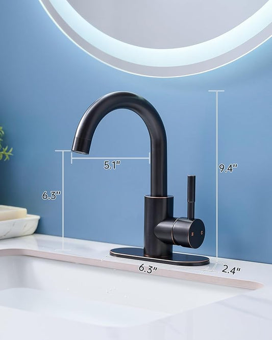 Fransiton Bathroom Faucets, Bar Sink Faucet Single Hole for Bathroom Kitchen Campers with Deck Plate Outdoor Faucet Vessel Farmhouse Vanity Lavatory (Oil Rubbed Bronze - C)
