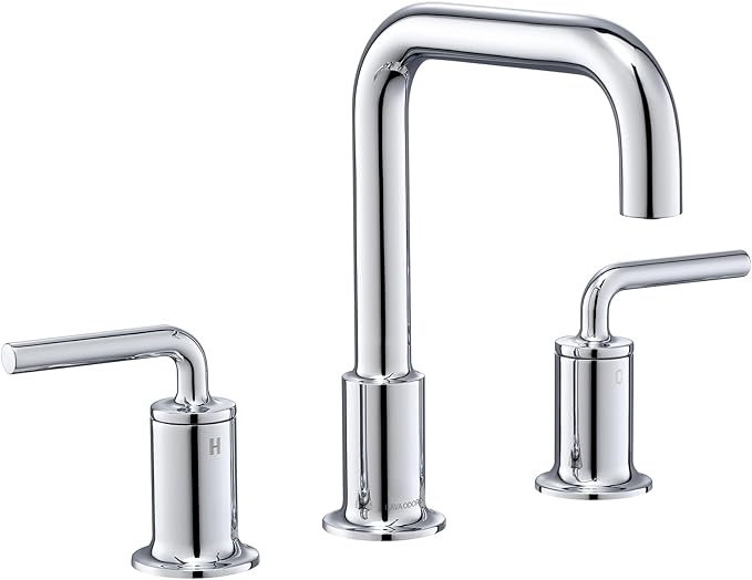 3 Hole Bathroom Faucet, Chrome Solid Brass Bathroom Faucet | 8 inch Widespread Bathroom Faucet, 2 Handle Bathroom Faucets with Drain Assembly Supply Line, Vanity Sink Faucet BF503-C