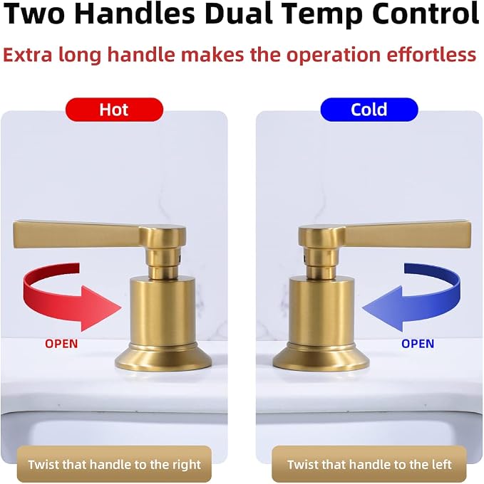 TRUSTMI 2 Handle 8 Inch Widespread Bathroom Faucet Brass Lavatory Vanity Sink Faucet with Metal Overflow Pop Up Drain and cUPC Water Supply Lines, Brushed Brass Gold